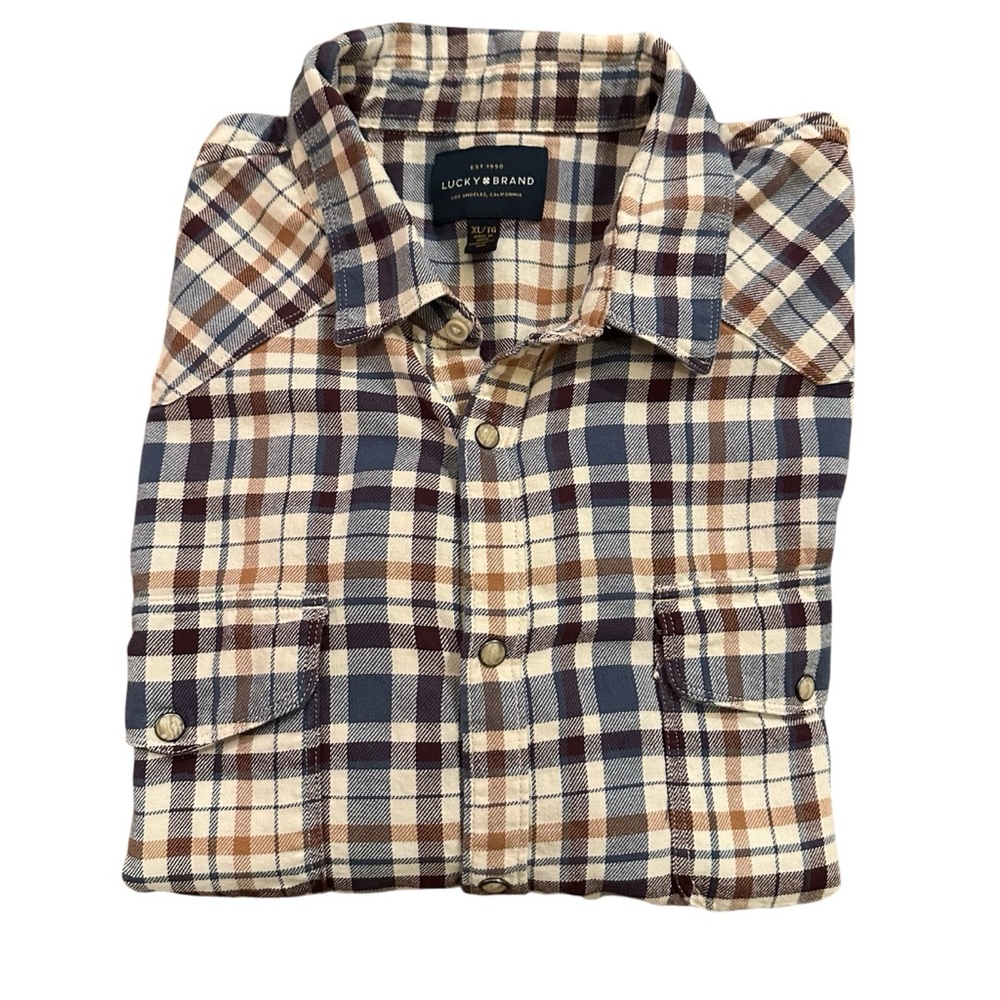 Lucky Button Shirt Men Size XL Multicolor Plaid Long Sleeve Cotton